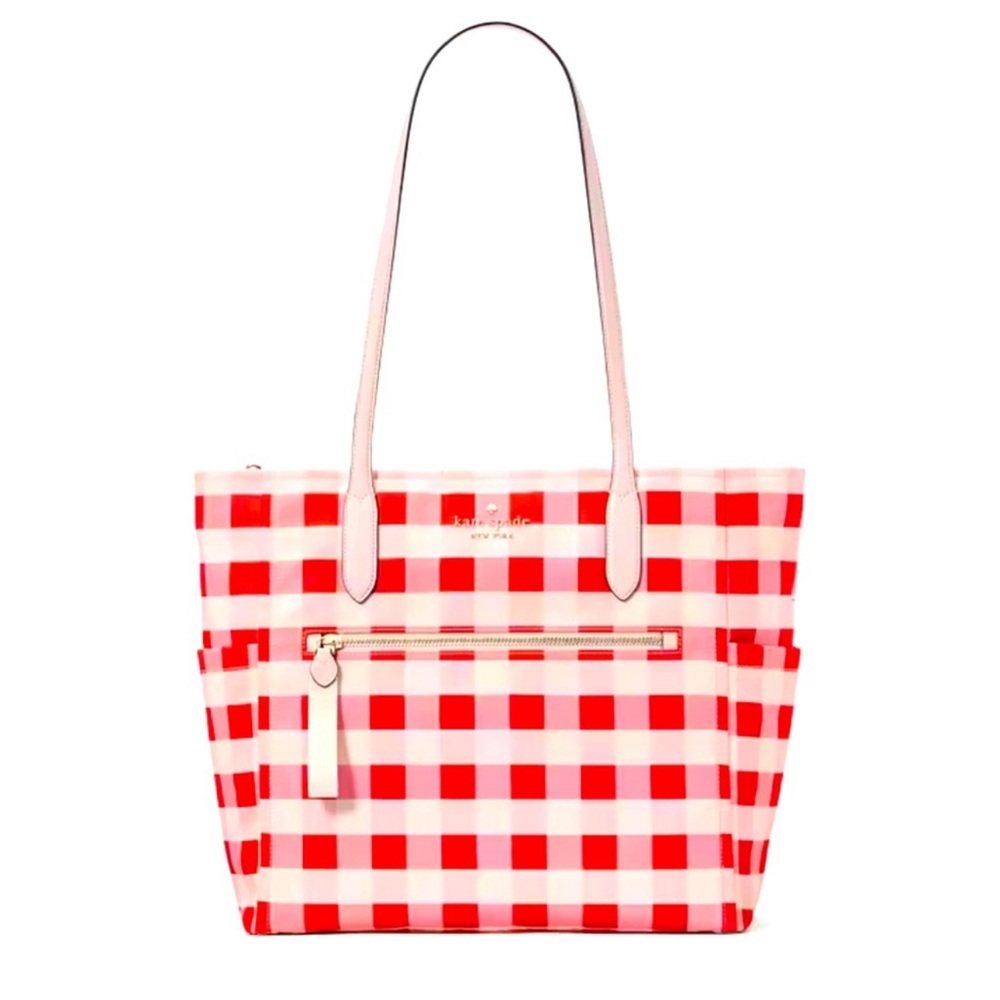 ♠️EUC Kate Spade Chelsea Nylon Gingham Check Tote | Pink Multi